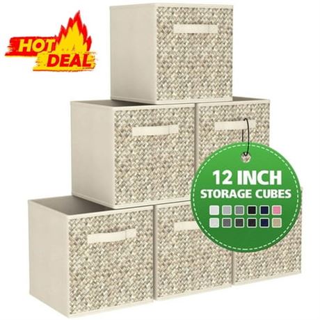 Werseon 12" Storage Cubes, Set of 6, Beige