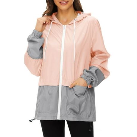 Waterproof Rain Coat, Pink/Gray, 4XL