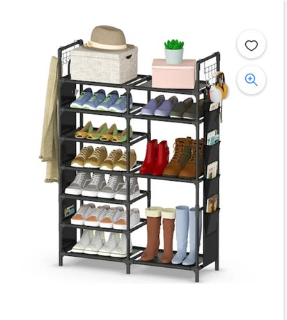 Keenstone 7-Tier Stackable Shoe Rack, Shoes Shelf Storage Organizer with Hooks a