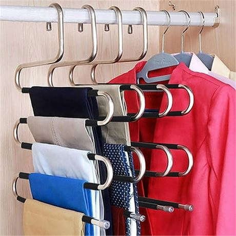 S Shape 5-Tier Pants Hanger, Steel, 4Pk