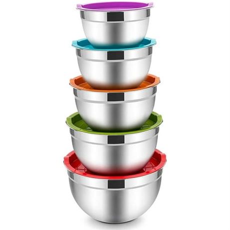Mixing Bowls with Lids Set of 5, Vesteel Multi