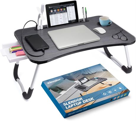 Slendor Laptop Desk Stand with Drawer, Black