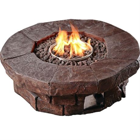Teamson Home 50,000 BTU Round Concrete Look Steel Outdoor Fire Pit Outside Propa