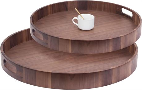 Wooden Round Serving Tray Set of 2
