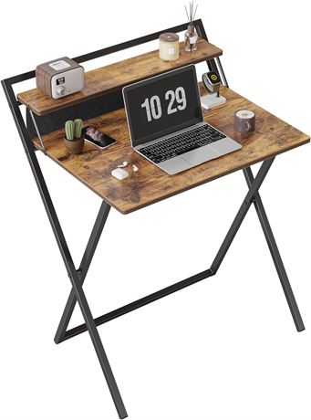 CubiCubi Desk 24" with Shelf, Rustic Brown