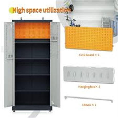 Metal Garage Storage Cabinet with 2 Doors and 4 Adjustable Shelves (Dark Gray an