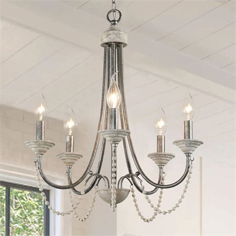 French Chandelier, D18.3"xH21", Silver Grey