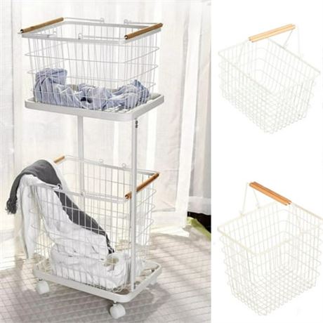 2-Tier Metal Laundry Cart, White