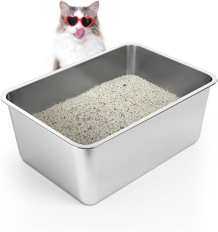 WENBOKMIN Cat Litter Box, 19.5x13.5" Silver