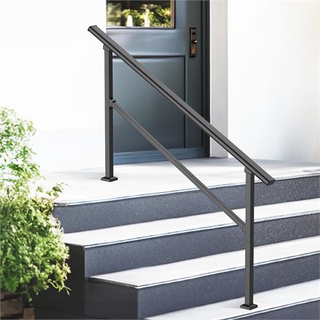 4 Steps Outdoor Handrail, Black, 3-4 Steps