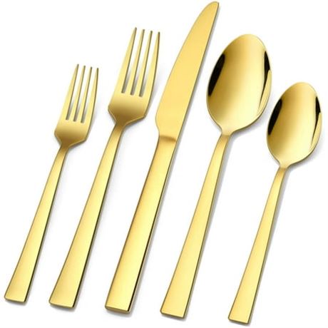 Gold Silverware Set, 20-Piece for 4, Square