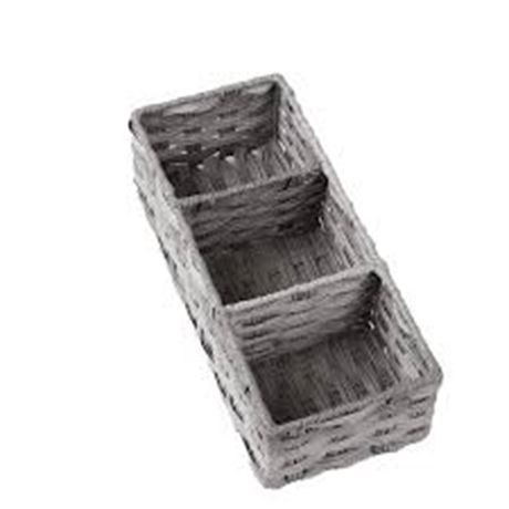 Wicker Basket with Divider, 14.4x6.1x4.3in