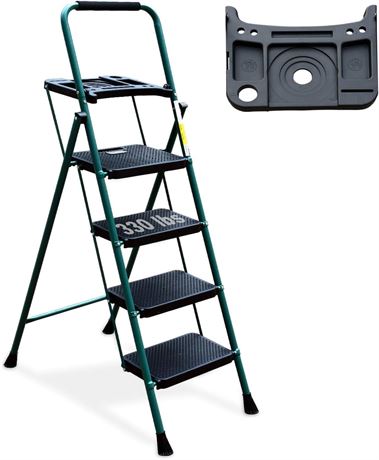 HBTower 4-Step Ladder, 330lbs, Steel, Green