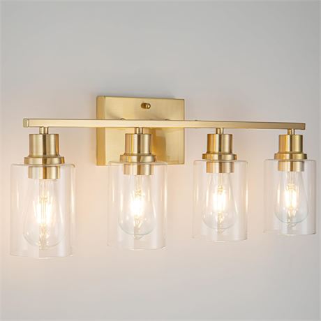 Gold Bathroom Light, 4-Lights, Glass Shade