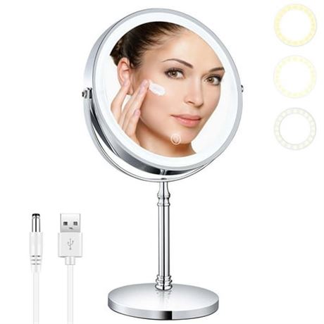 Lighted Makeup Mirror 10x Magnifying, 8 Inch
