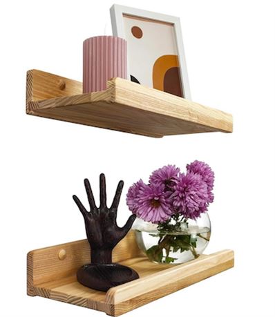 Wood Wedge Floating Shelves for Wall, Rustic Wall Storage Shelves with Lip, Kids
