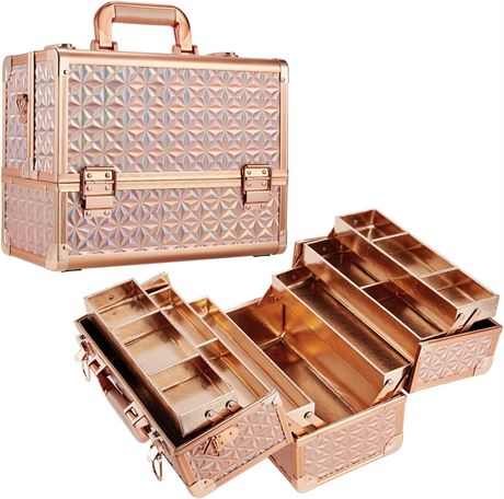 FRENESSA Makeup Case 12" Rose Gold, 6 Tiers