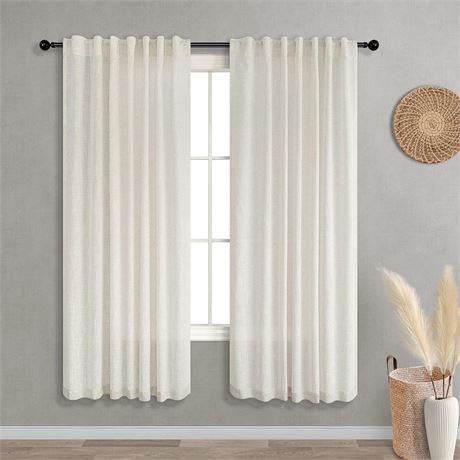 KOUFALL Linen Curtains, Cream Beige 52x63