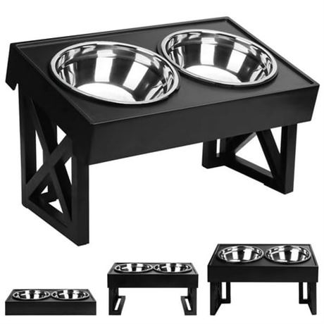 Elevated Dog Bowls, Adjustable, Steel, Black