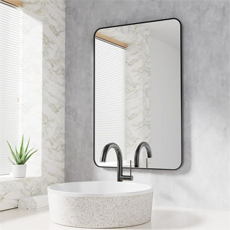 RICHTOP 22x30" Black Rectangle Bathroom Mirror