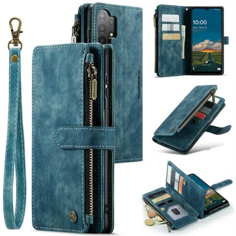 Galaxy A14 5G Wallet Case, PU Leather, Blue