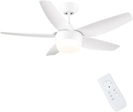 SNJ White Ceiling Fan with Lights, 40 inch
