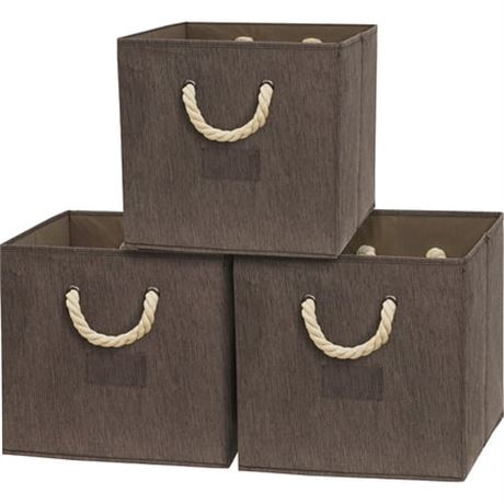 SHW 3 Pack 13" Cube Storage Bin, Brown