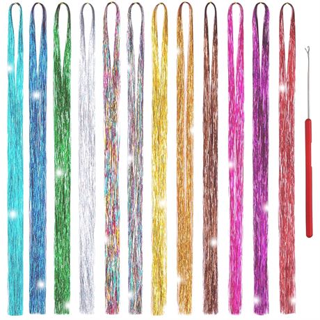 Hair Tinsel Kit - 12 Colors, 48in, 2500 Strands
