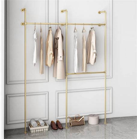 Industrial Pipe Clothing Rack, Gold Double 2