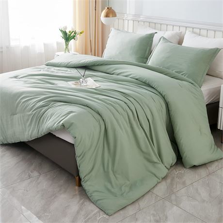 Full Comforter Set, Sage Green, 3pcs (79x90)