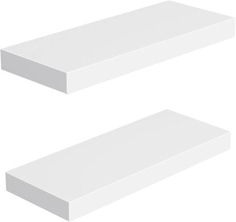 Large Floating Shelves, 24x9", Set of 2, White