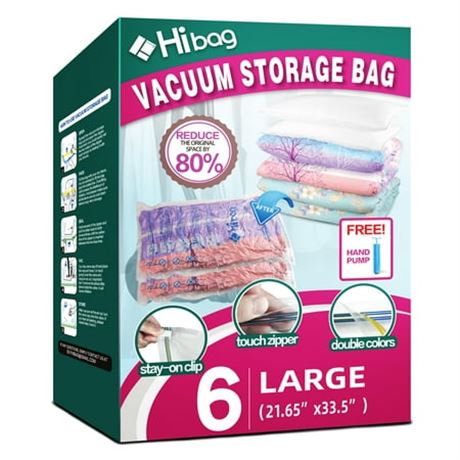 Vaccum Storage Bags, Pack of 6, with Hand Pump