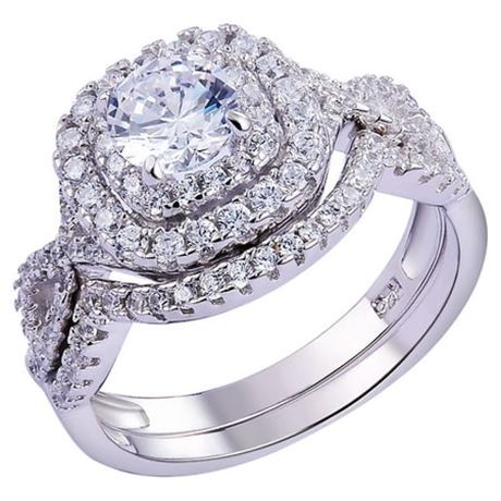 Newshe Ring Set, 925 Silver 1.8Ct, Size 7.5
