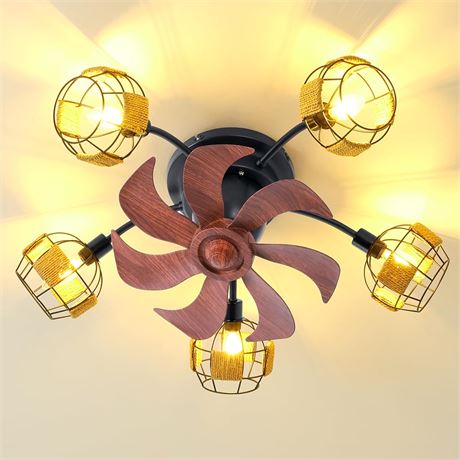 COCOSTAR Boho 26" Ceiling Fan, Brown-5 Lights