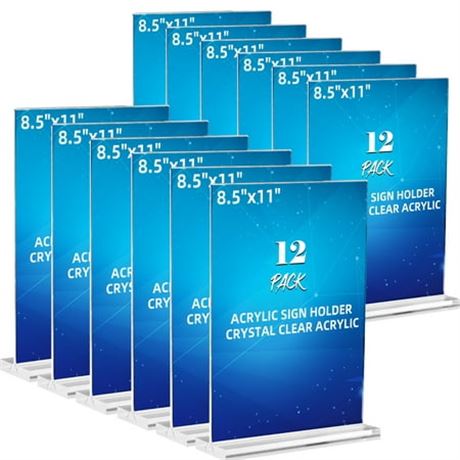 Acrylic Sign Holder 8.5 x 11, Clear, 12 Pack