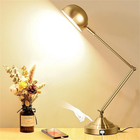 Gold Desk Lamp Dimmable, USB, 3 Color Modes