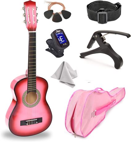 30" Pink Gradient Wood Guitar with Case