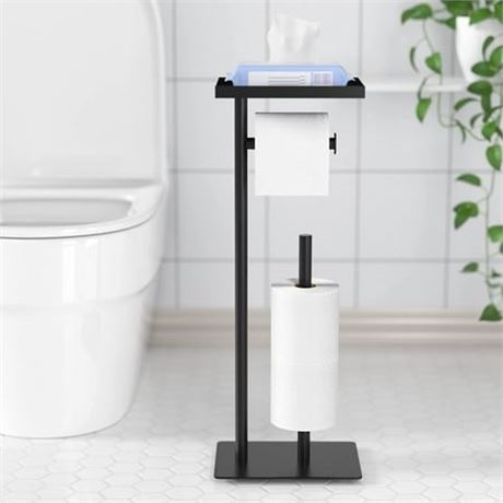 Toilet Paper Holder Stand with Storage Shelf