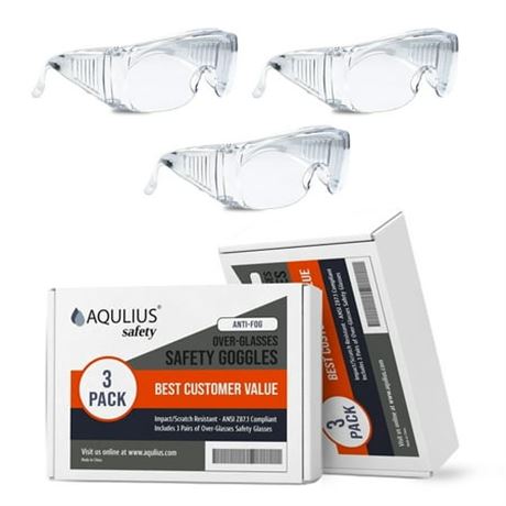 Aqulius 3pk Safety Glasses - OTG Clear