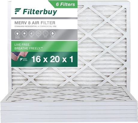 Filterbuy 16x20x1 MERV 8 Air Filter (12-Pack)