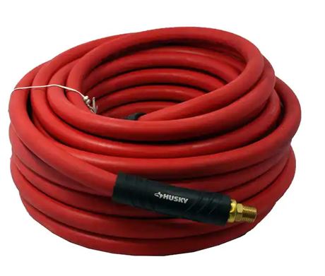 Husky 3/8 in. x 50 ft. Rubber Air Hose - Heavy Duty - Red - 1/4" Fittings