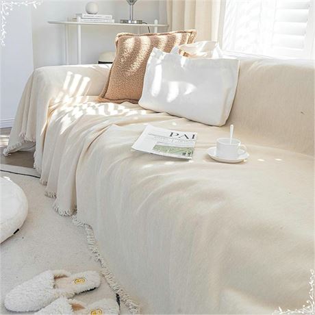 White Sofa Cover, Chenille, 71"W x 165"L
