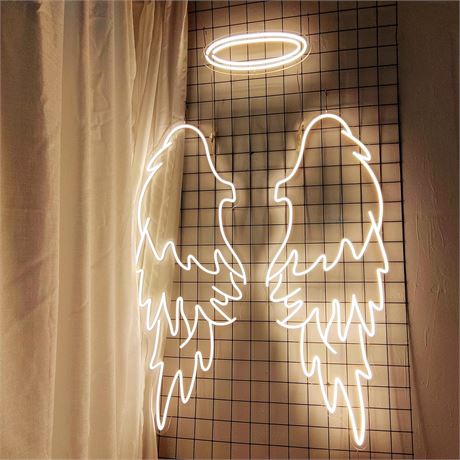 Angel Wings Neon Lights 25" Wall Decor-White