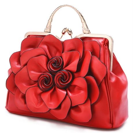 Ruiatoo Flower Satchel Tote, Red, Leather
