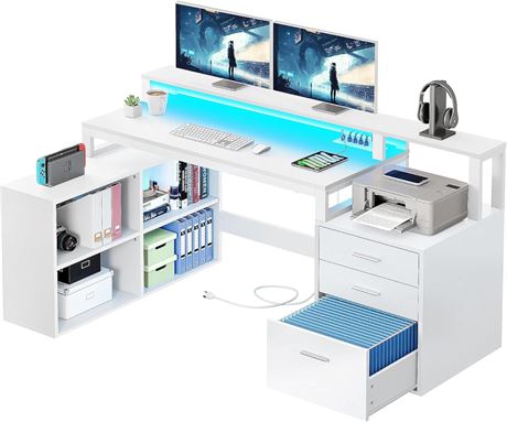 YITAHOME L Desk with Power, 65" White