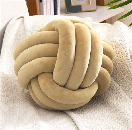 Soft Knot Ball Decorative PillowCircle Throw Pillows Aesthetic  KhakiLarge13.7in