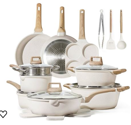 CAROTE 21Pcs Pots and Pans Set, Nonstick Cookware Sets, White Granite Induction