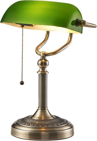 Green Glass Bankers Desk Lamp, Pull Chain