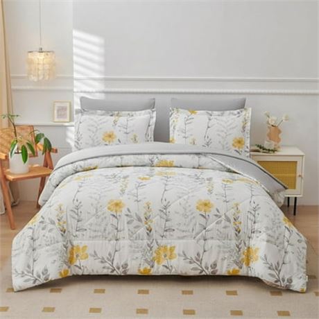 7pc Yellow Floral Queen Set - Jessy Home