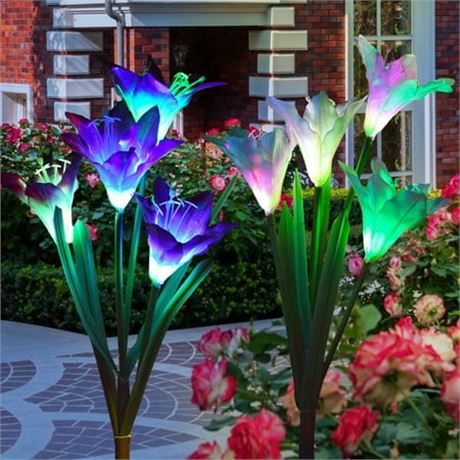 LED Solar Lilies Patio Dcor, Purple & White